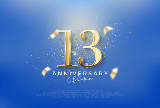 Elegant number 13th with gold glitter on a blue background. Premium vector for poster, banner, celebration greeting.