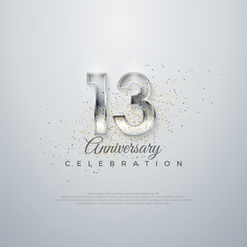 Silver elegant number 13th. on a glossy white background. Premium vector for poster, banner, celebration greeting.