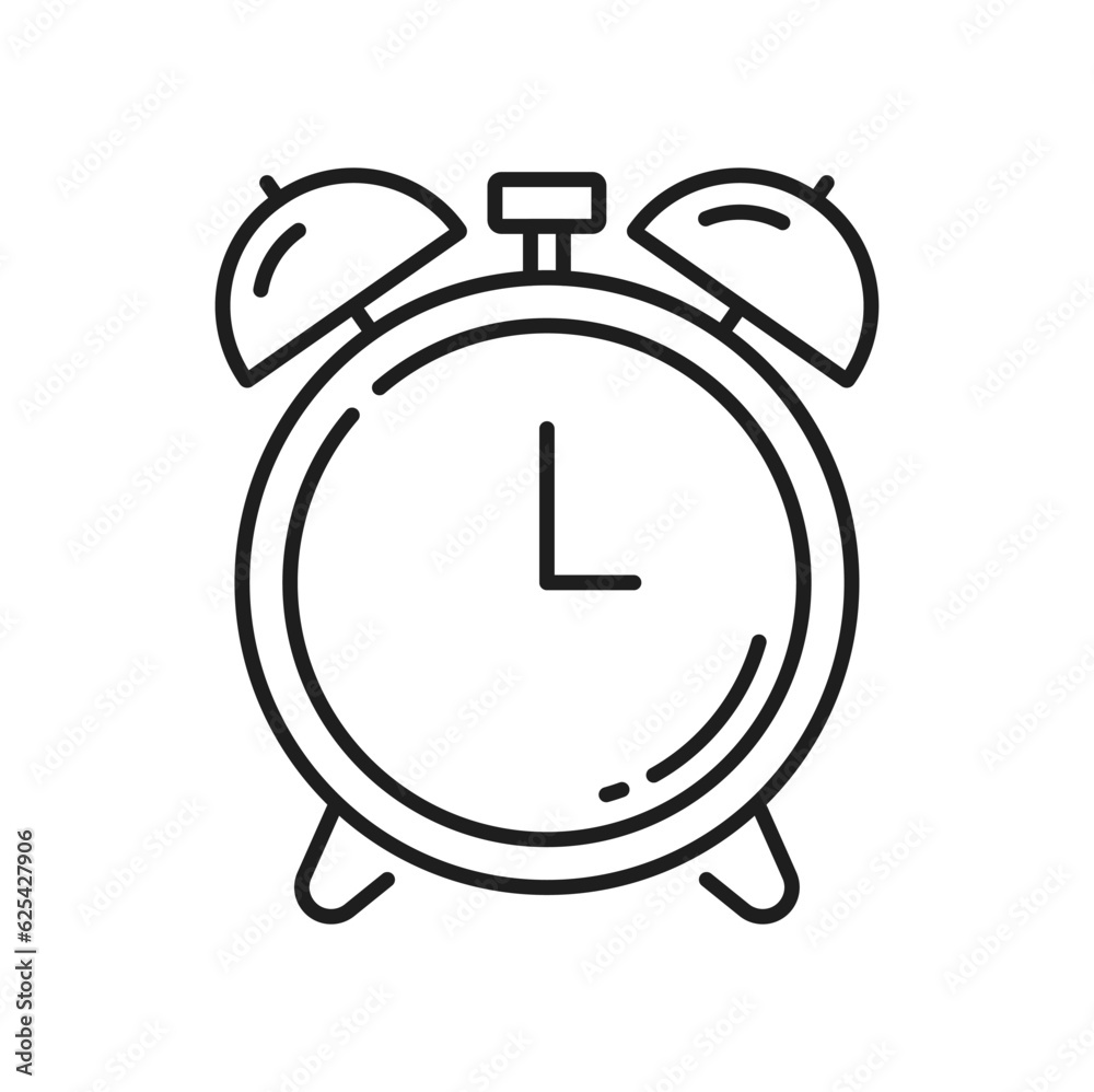 Poster Alarm vector icon, isolated outline ringing clock. Vector wake up symbol, retro watch sign. Vintage mechanical clock, alarm-clock stopwatch