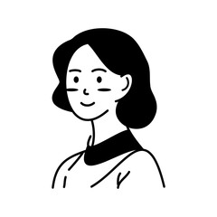 Black line cute beautiful asian women outline doodle icon vectror design