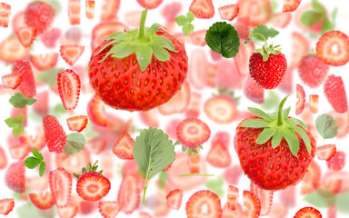 Strawberry Slice and Leaf Abstract