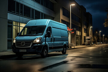 Delivery Van Parked Outside A Commercial Building, Generative AI