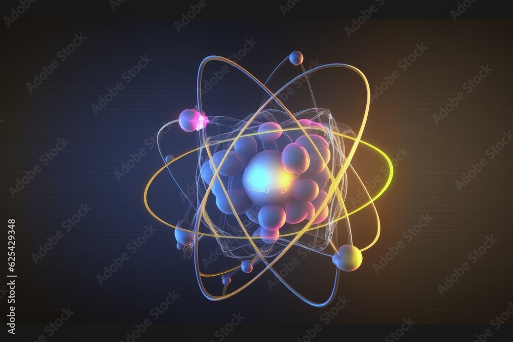 Wall mural atomic nucleus electrons neutrons protons. model shows that an atom is mostly empty space, with elec