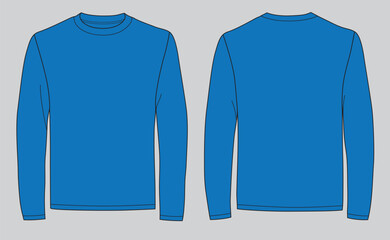 Men's long sleeve blue t-shirt with front and back views 