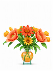 3D Colorful Vintage Style Flower Bouquet Bright Color Flowers