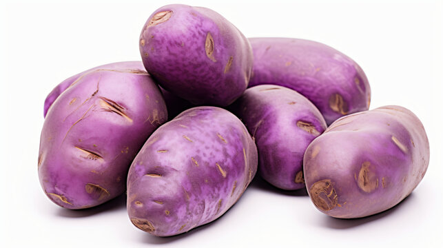 Fresh Purple Potatoes Isolated On White Background