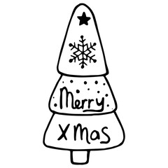 Doodle Christmas tree. Simple illustration, single element