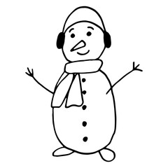 Snowman in headphones. Simple doodle illustration. Winter, christmas, new year, character. Transparent PNG Clipart