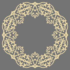 Oriental pattern with arabesques and floral elements. Traditional classic round golden ornament. Vintage pattern with arabesques