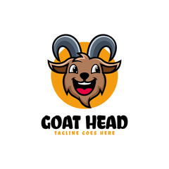 Vector Logo Illustration Goat Head Mascot Cartoon Style.