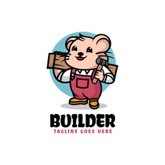 Vector Logo Illustration Builder Mascot Cartoon Style.