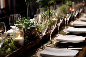 Dinner was accompanied by a table adorned with succulents.