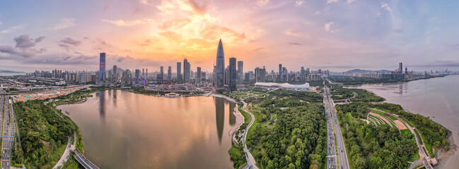 Panoramic aerial photography of Shenzhen Bay, China