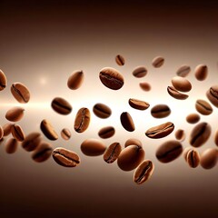 Flying coffee beans horizontal banner