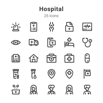 25 icons collection on Hospital and related topics