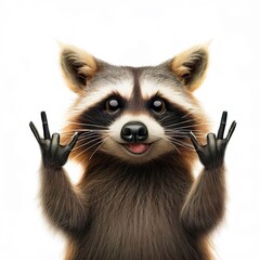 Obraz premium Portrait of a funny raccoon showing a rock gesture isolated on white background