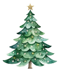 Watercolor Christmas tree traditional isolated.