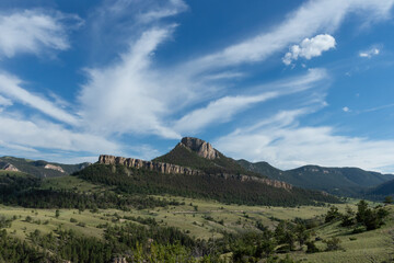 Beautiful scenic hilly rock formation mountain landscape in Spring or early Summer near Montana...