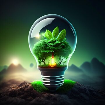 Energy saving eco lamp. AI generative
