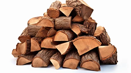 Fotobehang Brandhout textuur Pile of firewood isolated on white background
