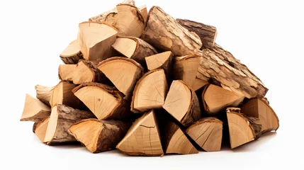 Fotobehang Brandhout textuur Pile of firewood isolated on white background