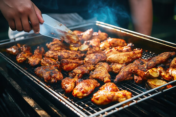 Naklejka premium A person substituting fried foods with baked or grilled alternatives. 