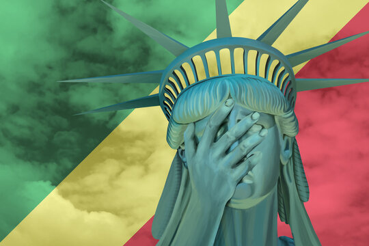 Statue of Liberty. Facepalm emoji on background in colors of Congo flag