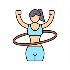 Hula Hoop workout linear icon. Full-body warm-up. Movement around hips, waist. Burning calories. vector illustration on white background