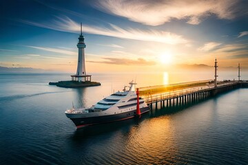 lighthouse at sunset generated by AI technoogy