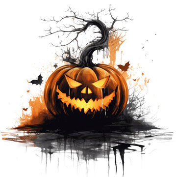 Pumpkin illustration for halloween isolated on white background as transparent PNG, generative AI