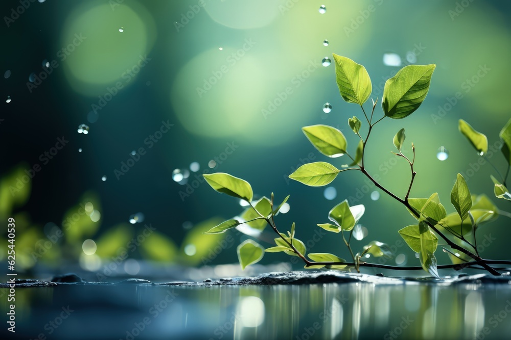 Wall mural delicately natural fresh leaf background in soft daylight with beautiful bokeh and pastel green colo