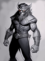 Fototapeta na wymiar Fantasy style and characters. Vintage drawing of werewolf warrior