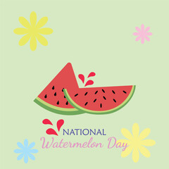 Watermelon Day. Leaflet, poster, banner, postcard, brochure design template. Slices of watermelon. The texture of a watermelon with bones. The name of the event. Vector illustration