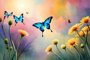butterfly and flowers generated by AI technology