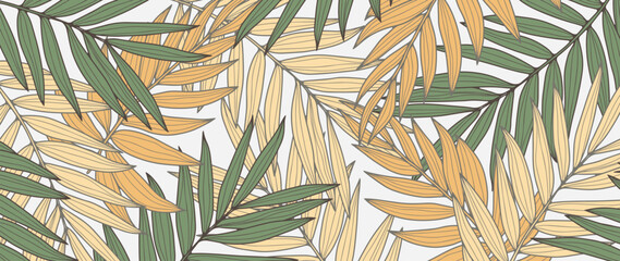 Autumn botanical background with green and orange branches and leaves on a white background. Botanical print. Background for decor, wallpapers, covers, cards and presentations