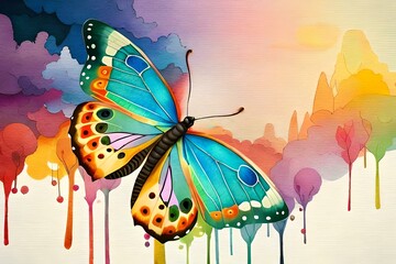 oil paintig of butterfly, color fusion painting, paint dripping