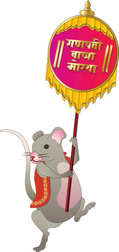 'Swagat' means welcome in Hindi Marathi. 'Mushak' or lord Gajanana vehicle, rat. welcoming lord Ganesha on Ganesh festival, one of India's biggest festival	

