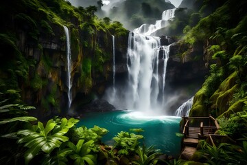 waterfall in the jungle generated by AI technology