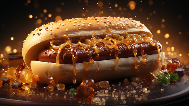 A mouthwatering hot dog advertisement for a renowned food company. Food wallpaper. 