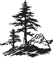 Pine Tree Mountain Travel Vector Graphic Silhouette Shape Clipart Digital Art Illustration
