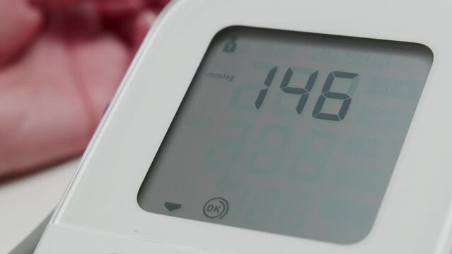 tonometer screen close-up on the table. Measurement of blood pressure.