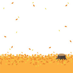 落ち葉と切り株の正方形背景フレームイラスト
