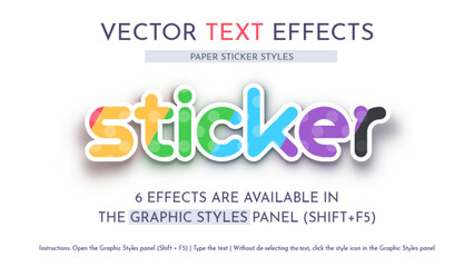 6 Paper Sticker Vector Text Effects
