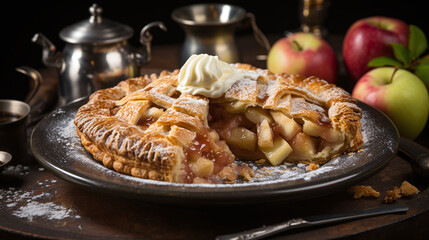 An exquisite apple pie, made with love. Food Wallpaper. Generative Ai.