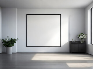 Gallery Interior Blank White background. White Wall Photo Frame Background. White Blank Photo Frame Mockup. Clean Minimal Mockup.