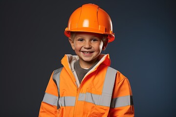 Portrait of a cute little boy in a construction helmet.Generative Ai