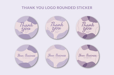 Printable Thank You Rounded Badge Sticker and Branding Logo Sticker Decorated with Purple Organic Blob and Botanical Object. Suitable for Small Online Business Bakery, Beauty, Fashion Branding