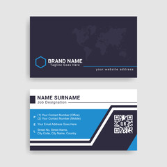 Minimalist and modern business card template design with company logo and corporate icon. Agency identity branding visiting card or stationery. Simple business card mockup layout for social media. 