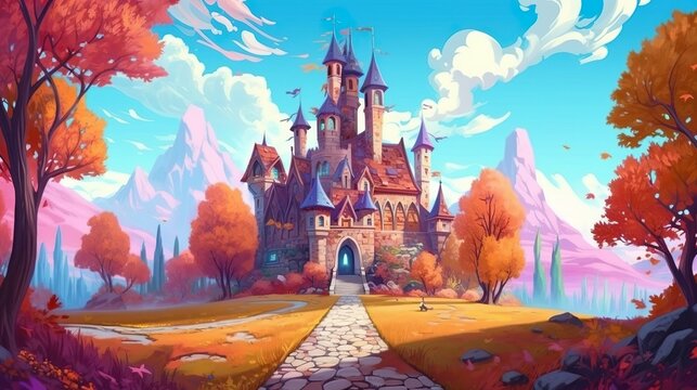 Abstract background magic school. Illustration in a banner design, showcasing the charm and wonder of a magic school against a captivating backdrop. Generative AI.
