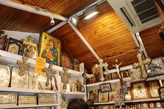 Religious Catholix Orthodox icons souvenirs at market